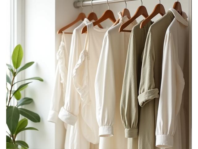 100%オーガニックコットン製品のコレクションが展示されている様子