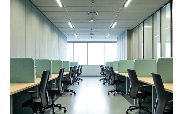 東京のモダンなオフィスで、機能性テキスタイルが快適な執務空間を提供している